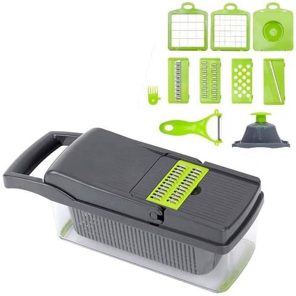 ABS Plastic and Stainless Steel 16-in-1 Multifunctional Vegetable Chopper with 8-Blades and Container