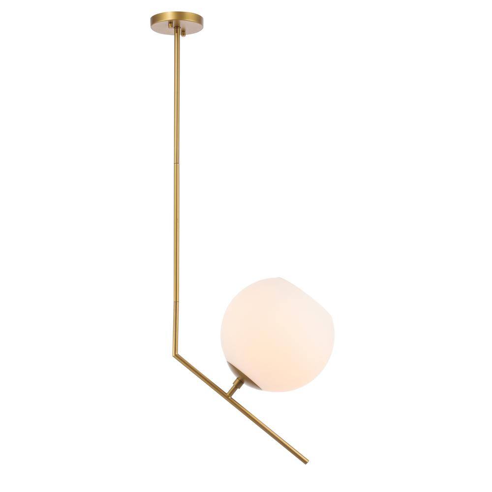 Timeless Home 16.2 in. 1-Light Brass And Frosted White Glass Pendant Light,