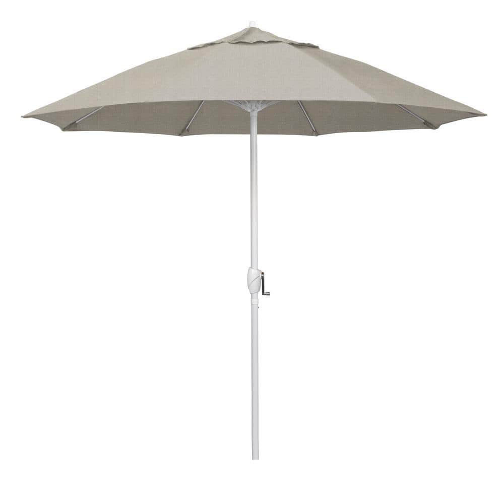 9 ft. Matted White Aluminum Market Patio Umbrella Fiberglass Ribs and Auto Tilt in Woven Granite Olefin price history on PriceWatchPro