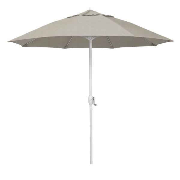 California Umbrella 9 ft. Matted White Aluminum Market Patio Umbrella Fiberglass Ribs and Auto Tilt in Woven Granite Olefin