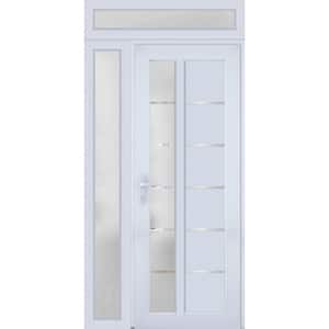 8088 42 in. W. x 94 in. Right-hand/Inswing Frosted Glass White Silk Metal-Plastic Steel Prehend Front Door with Hardware