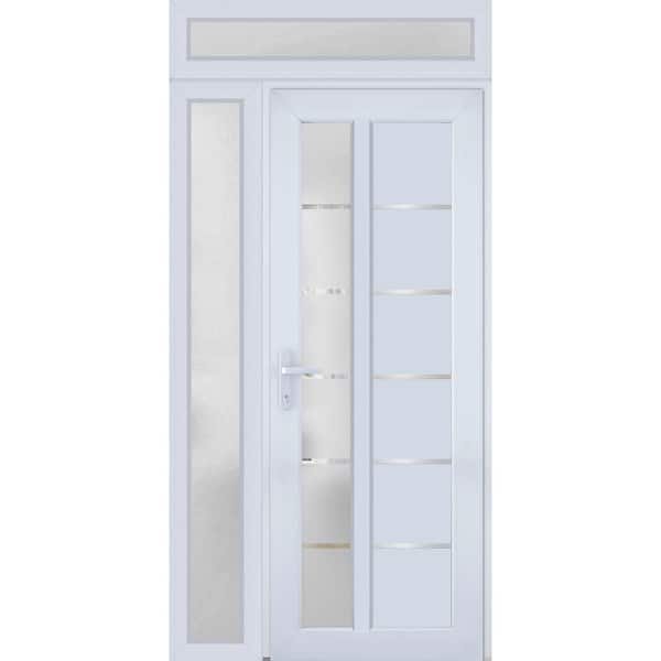 VDOMDOORS 8088 42 in. W. x 94 in. Right-hand/Inswing Frosted Glass White Silk Metal-Plastic Steel Prehend Front Door with Hardware