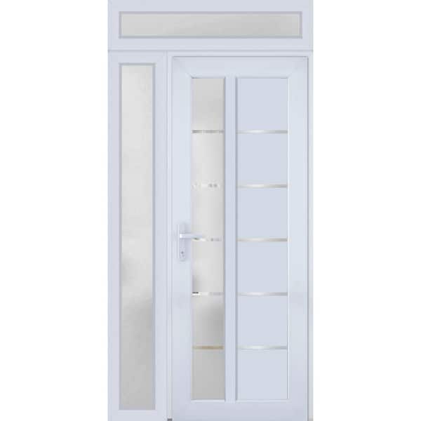 VDOMDOORS 8088 42 in. W. x 94 in. Right-hand/Inswing Frosted Glass White Silk Metal-Plastic Steel Prehung Front Door with Hardware