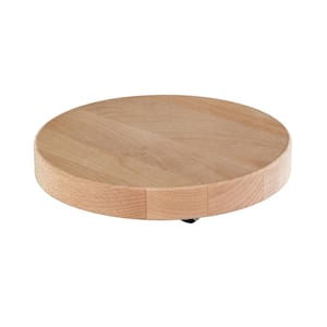 10 in. Natural Round Wooden Plant Caddy with No-Show Casters