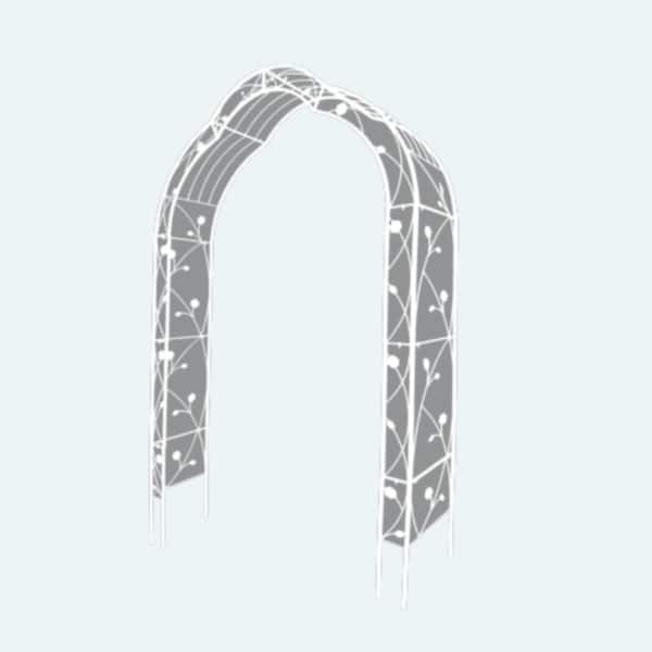 Zeus & Ruta 98.4 in. White Metal Garden Arch with 8 Styles Trellis for Outdoor Arch Wedding, Arch Party Events, Garden Activity