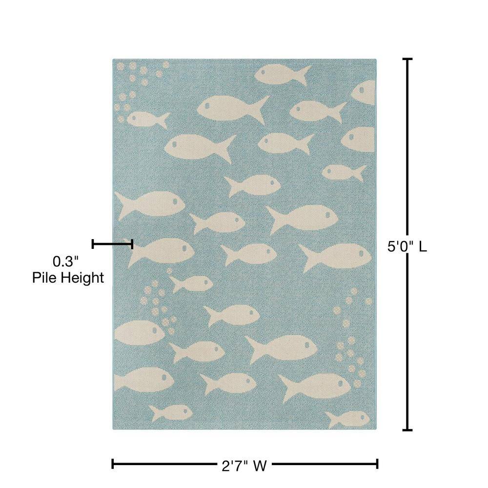 Aqua Bliss Round Synthetic Indoor/Outdoor Area Rug, 2'7" x 5'
