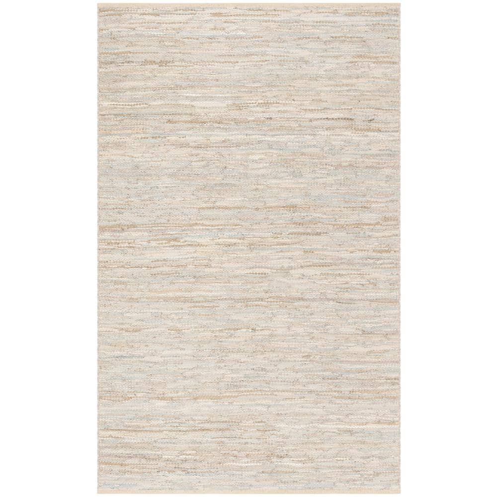 Handcrafted Beige Cowhide Leather 4' x 6' Flat Woven Area Rug