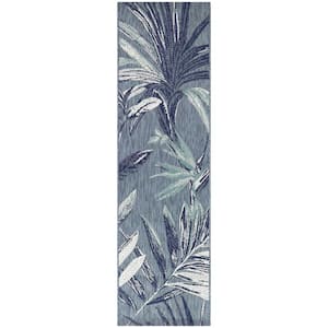 Blue 2 x 7 Palm Leaf Indoor/Outdoor Area Rug