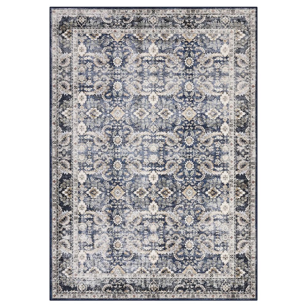 ⌘ antique 絨毯　③ ⌘ 8 ft. x 10ft. Blue Vintage Neutral Ultra Soft Low Pile Oriental