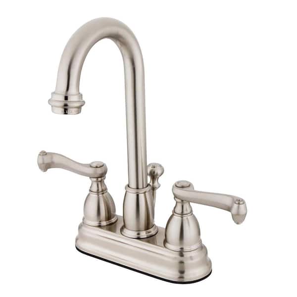 Kingston Brass Royale 4 in. Centerset 2-Handle Bathroom Faucet with Plastic Pop-Up in Brushed Nickel