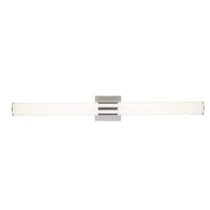 Saavy 36 in. 2-Light Integrated LED Brushed Nickel Bathroom Vanity Light Fixture with Round Cylinder Acrylic Shade