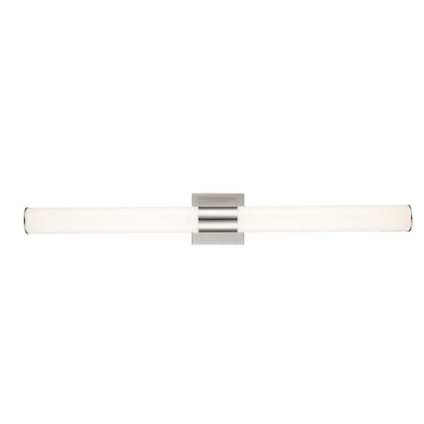 Bel Air Lighting Saavy 36 in. 2-Light Integrated LED Brushed Nickel Bathroom Vanity Light Fixture with Round Cylinder Acrylic Shade