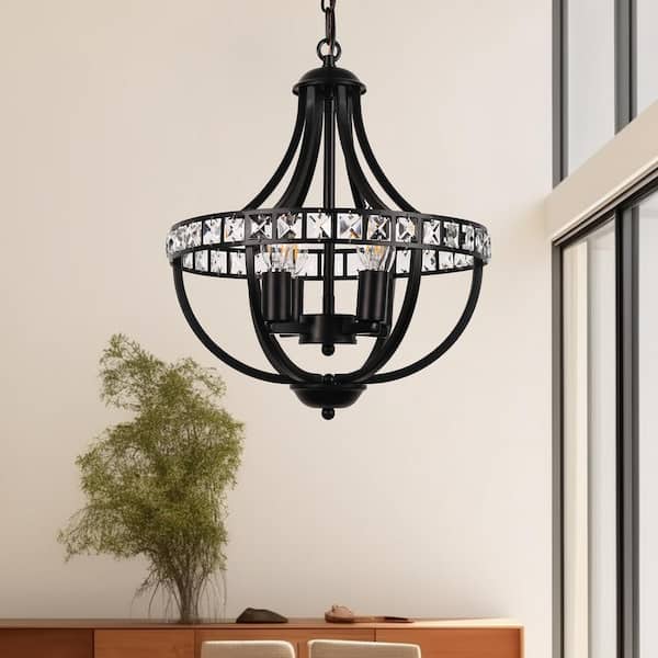 4-Light Black Crystal Candlestick Chandelier, Hardwired for Living Room