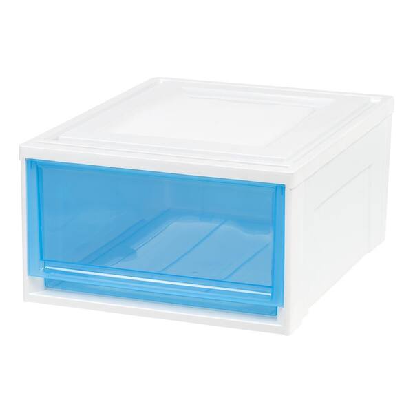 IRIS 15.75 in. x 9 in. Medium Box Chest Drawer White with Blue Drawers (3-Pack)