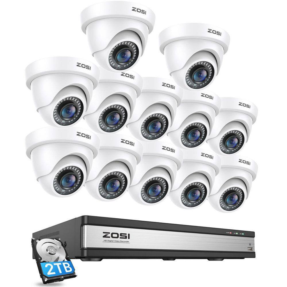 16-Channel 1080p 2TB DVR Security Camera System with 12 Wired Dome Cameras