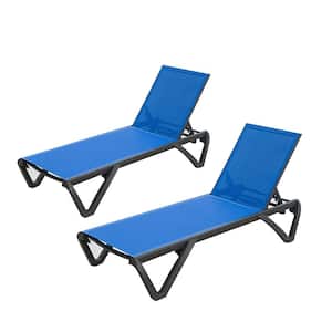 Blue Patio Chaise Lounge Chair Outdoor Aluminum Polypropylene Sunbathing Chair with 5 Adjustable Position (Set of 3)