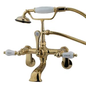 Vintage Adjustable Center 3-Handle Claw Foot Tub Faucet with Handshower in Polished Brass