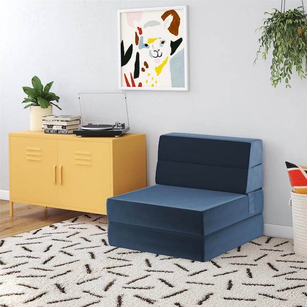 Novogratz The Flower Modular Armless Chair and Lounger, Indigo Blue Velour