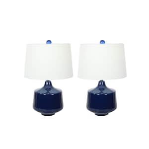 23 in. Blue Porcelain Task and Reading Table Lamp with Drum Shade (Set of 2)