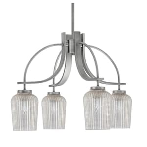 Olympia 16.75 in. 4-Light Graphite Downlight Chandelier Silver Textured Glass Shade