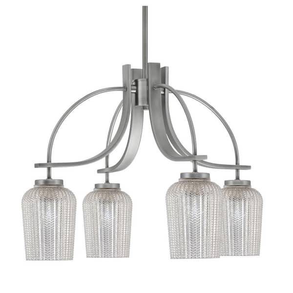 Unbranded Olympia 16.75 in. 4-Light Graphite Downlight Chandelier Silver Textured Glass Shade