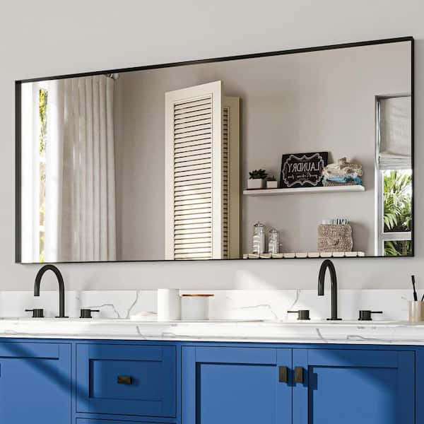 28 in. W x 60 in. H Rectangle Framed Black Tempered Glass Bathroom Wall-mounted Full Mirror