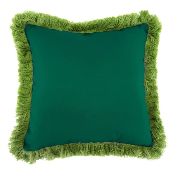 Jordan Manufacturing Sunbrella Canvas Forest Green Square Outdoor Throw Pillow with Gingko Fringe