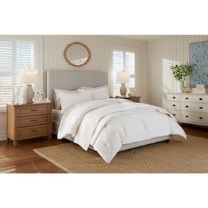 3-Piece Bright White Cotton Linen Blend Full/Queen Comforter Set