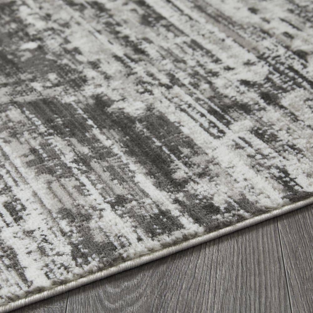Gray Abstract 9' x 12' Stain-Resistant Synthetic Area Rug