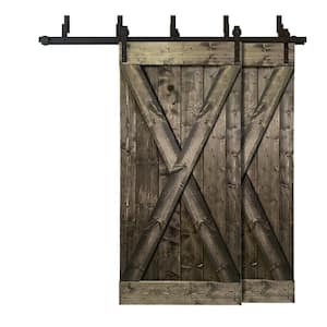 84 in. x 84 in. X Series Bypass Espresso Stained Solid Pine Wood Interior Double Sliding Barn Door with Hardware Kit
