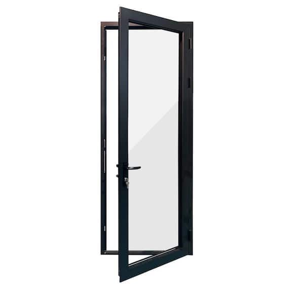 ERIS 36 in. x 96 in. Mat Black Left Swing/Outswing Aluminum Single Patio Door with Aluminum Frame and Lockset