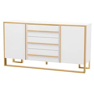 White Wood 59 in. W Sideboard with Storage Space and Gold Metal Legs