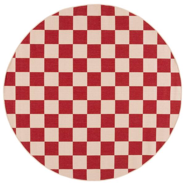 Courtyard 7 ft. x 7 ft. Red/Beige Checkered Indoor/Outdoor Round Rug
