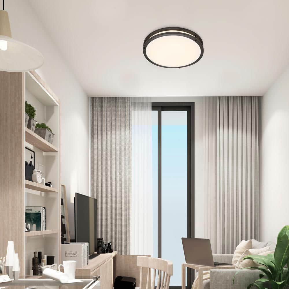 16-inch Black Aluminum LED Flush Mount Ceiling Light