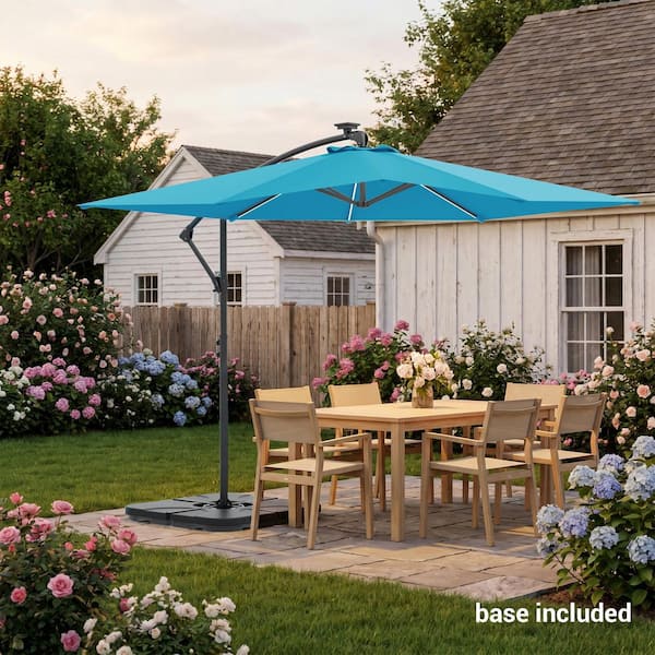 blue square patio umbrella Cantilever Shade steel ribs Blank Blue Umbrella Square Frame