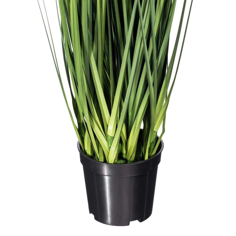 Tiny Green Faux Grass Arrangement in Black Plastic Pot