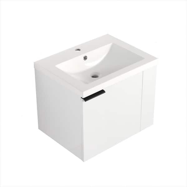 Modland Lesta 23 in. W x 18 in. D x 19 in. H Single Sink Floating Soft Closing Bath Vanity in White with White Resin Top