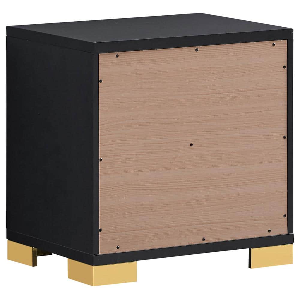 Black and Gold 2-Drawer Modern Nightstand