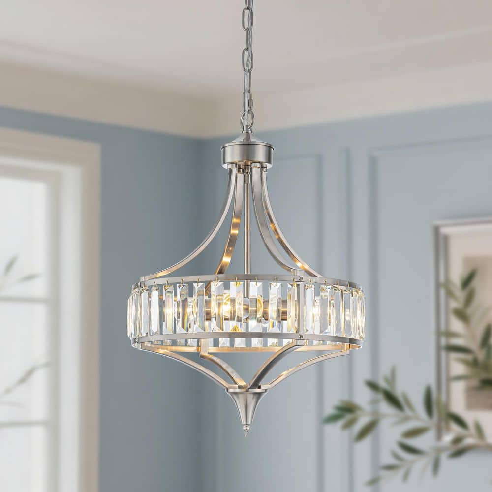 4-Light Brushed Nickel Crystal Chandelier with E26 Base, Drum Pendant Ceiling Light for Dining Room, Foyer, or Stairway price history on PriceWatchPro