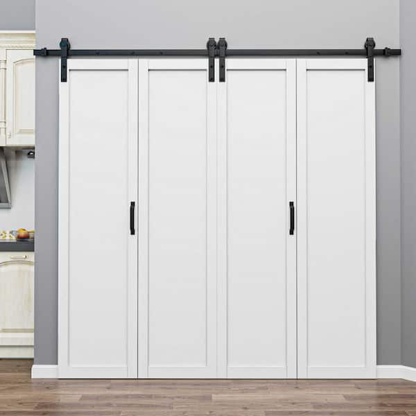 ARK DESIGN 80 in. x 84 in. Paneled 1-Lite White Finished Composite MDF Bifold Sliding Barn Door with Hardware Kit
