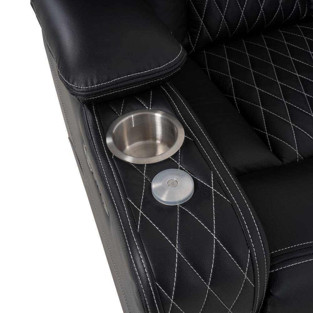 Black Faux Leather Reclining Loveseat with Cup Holders and LED Lights