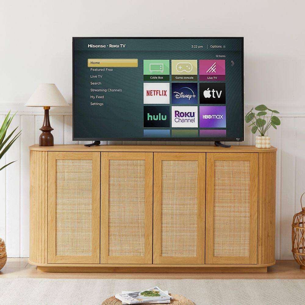 Natural TV Stand Fits TV's Up to 65 in. with Rounded Corner Sideboard, Storage Cabinet and Buffet