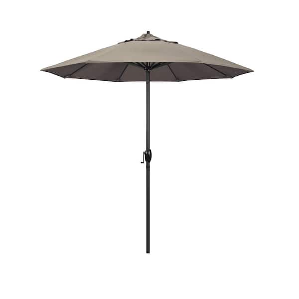 California Umbrella 7.5 ft. Black Aluminum Market Patio Umbrella Auto Tilt in Taupe Sunbrella