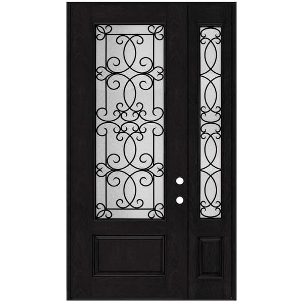 Regency 51 in. x 96 in. 3/4Lite Georgian Decorative Glass RHOS Onyx Mahogany Fiberglass Prehung Front Door w/12 in.SL