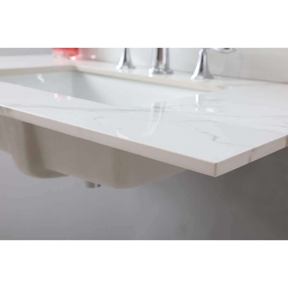 37 in. White Engineered Stone Composite Vanity Top with Rectangular Sink