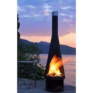58 in. Outdoor Fireplace Wood Chiminea Burning Fire Pit with Wood Storage