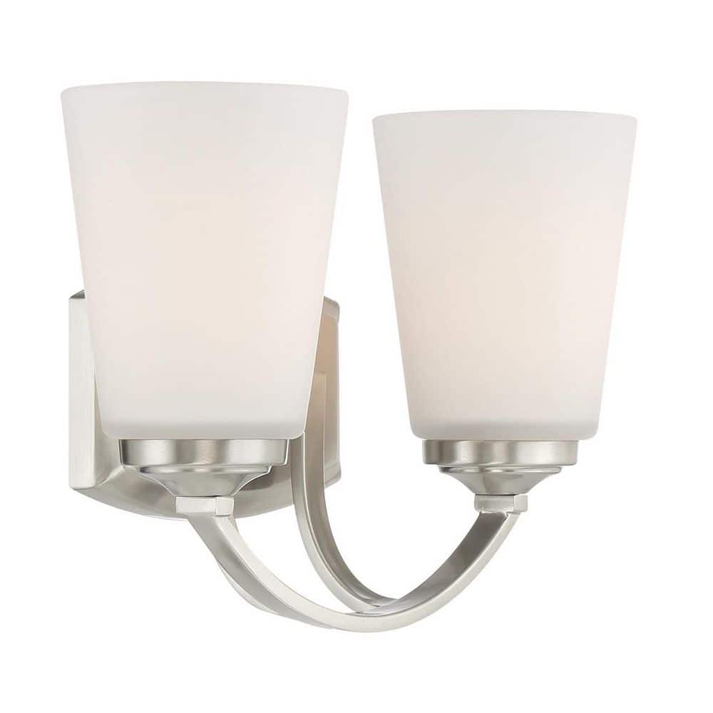 Brushed Nickel 2-Light Dimmable Bathroom Vanity Fixture