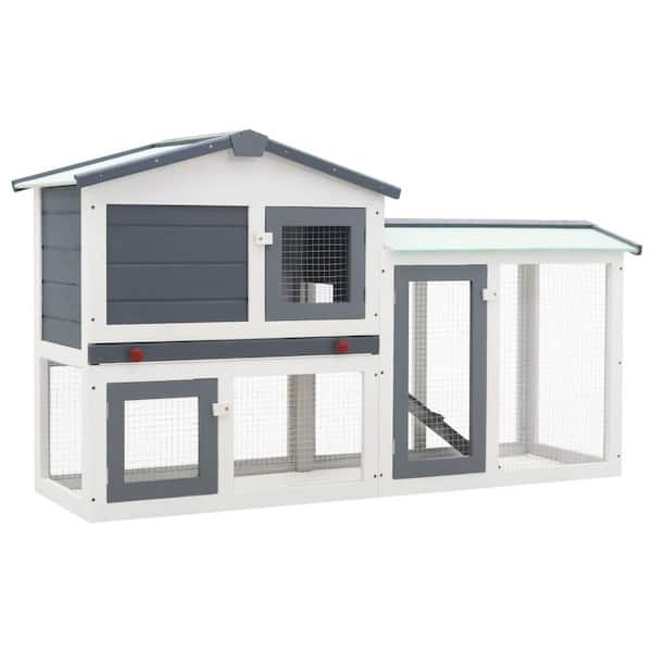 cenadinz 57.1 in. x 17.7 in. x 33.5 in. Gray and White Wood Outdoor Large Rabbit Hutch