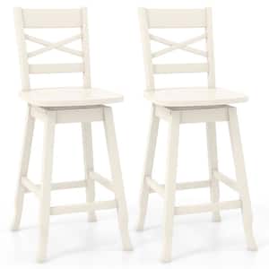 24 in. Cream Wood Bar Stool Counter stool with Backrest (Set of 2)