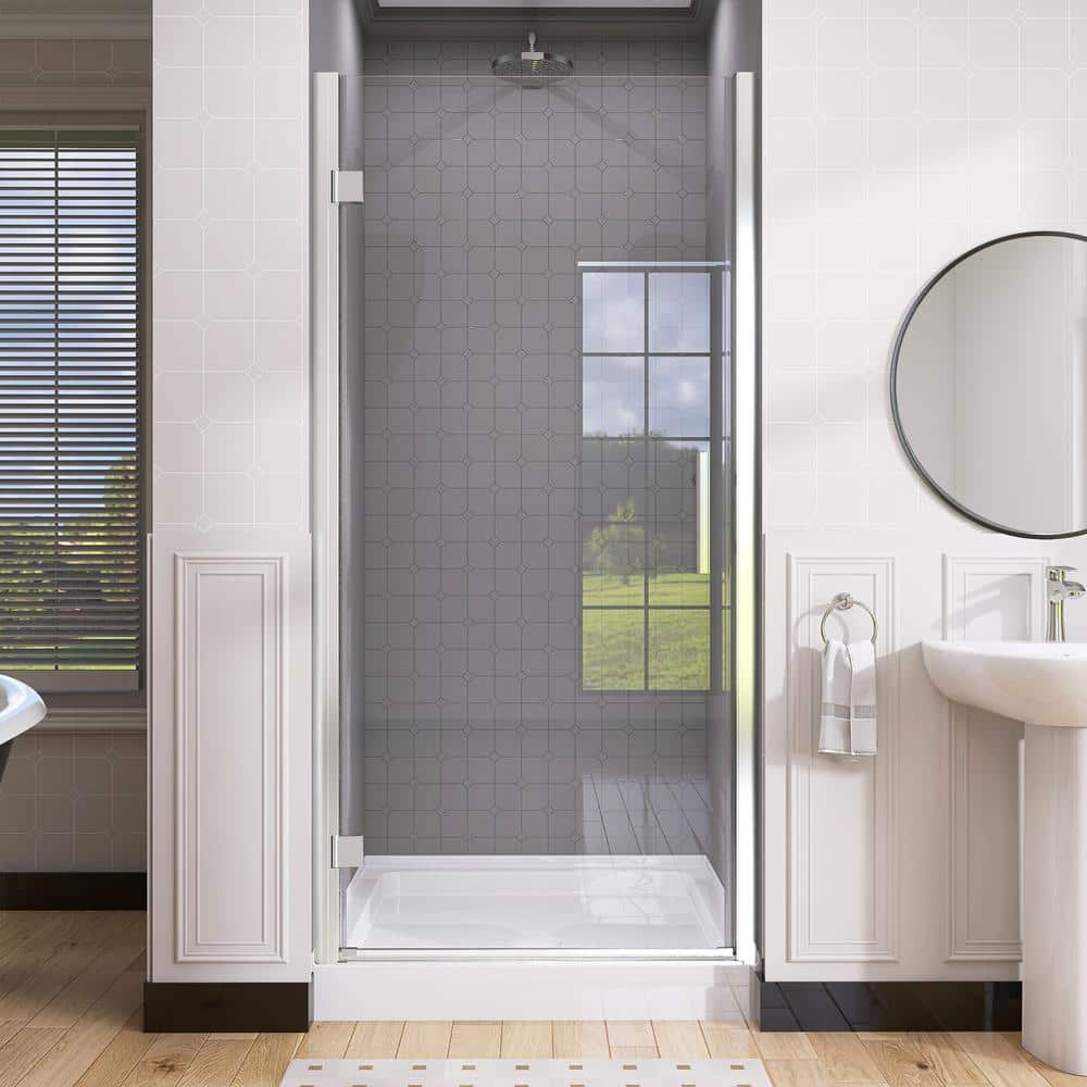 Chrome Frameless Pivot Shower Door with Clear Glass